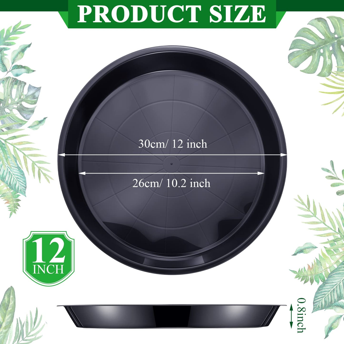 Sawysine 30 Pack Plastic Plant Saucer Round Drip Trays Black Flower Pot Saucers Thick Plant Dish Sturdy Water Tray Heavy Drainage Potted Container for Indoor Outdoor Garden (12 Inches)