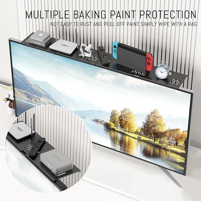 CABTE Adjustable Steel TV Top Shelf, Floating TV Stand, Universal Monitor Shelf