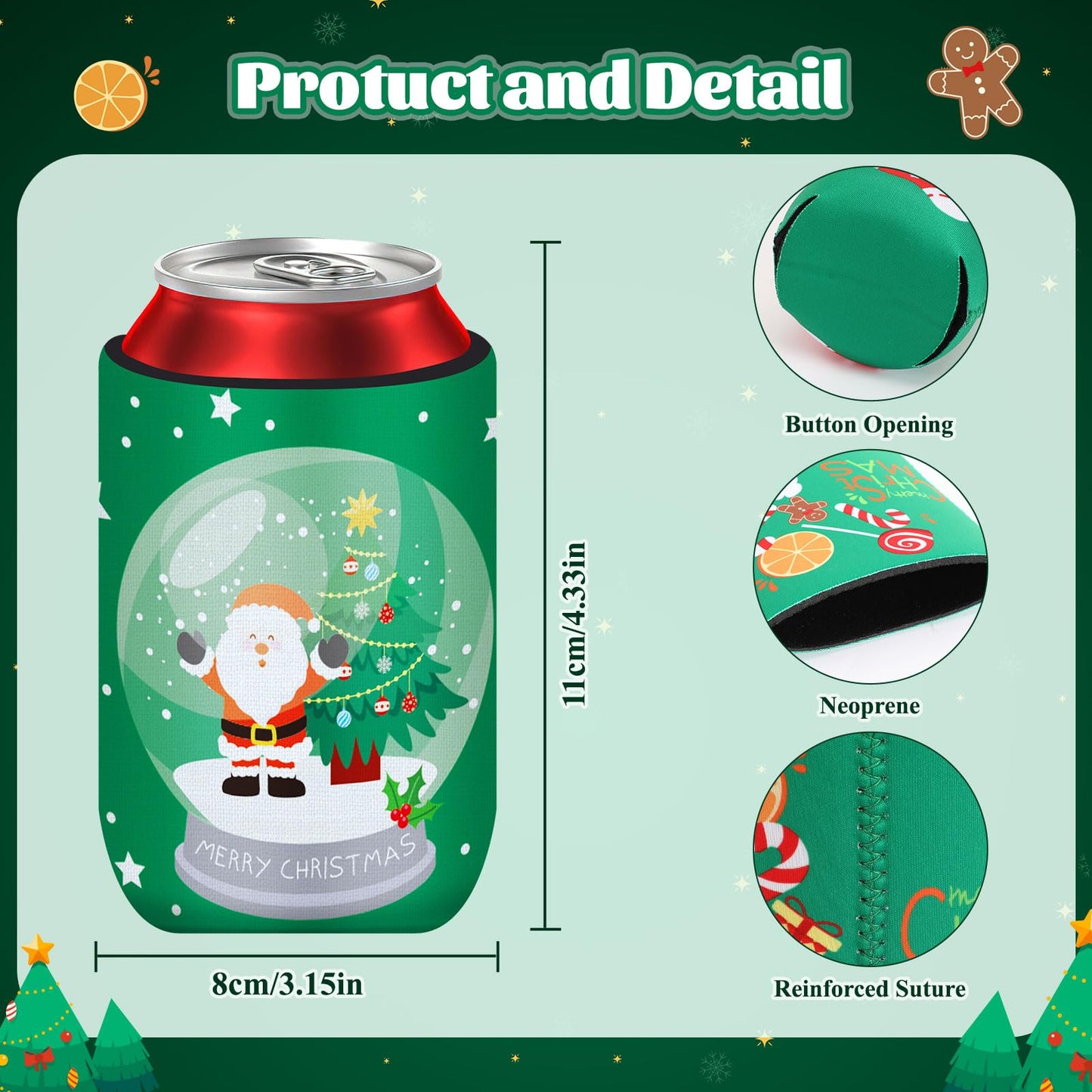 SEPGLITTER 18 Pcs Christmas Can Cooler Sleeves Xmas Beer Drink Cover