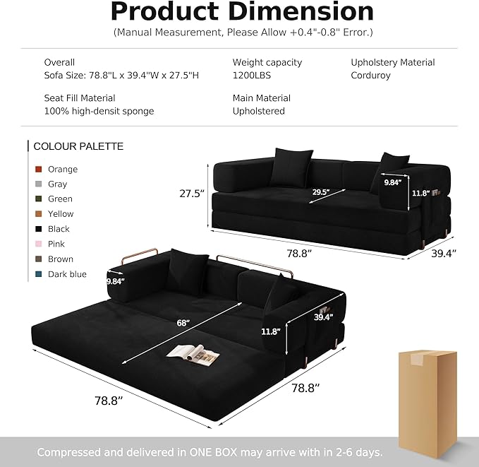 MoonSpeak 78.8''Sleeper Couch Bed