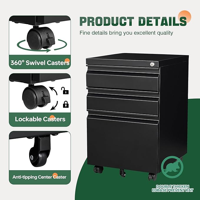 Letaya 3 Drawer Mobile File Cabinet