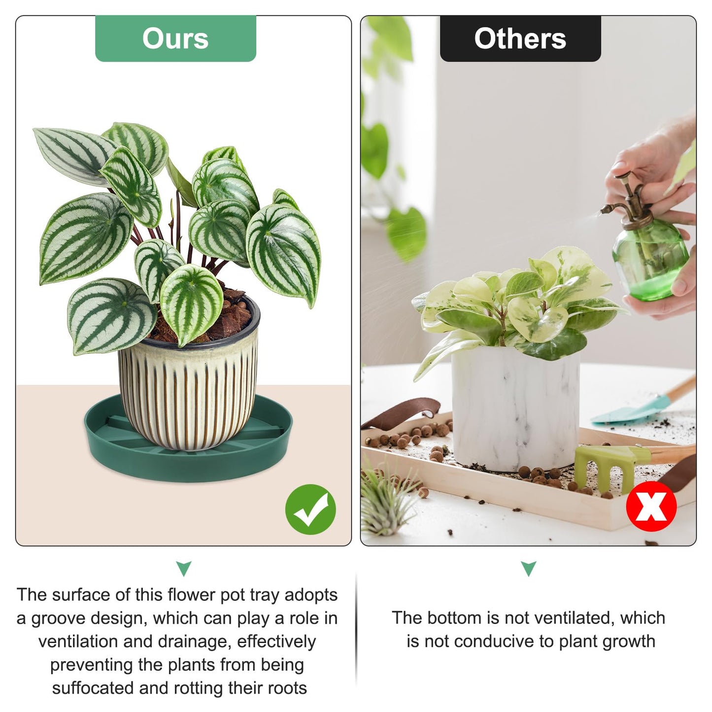 M METERXITY 2-Pack Plant Saucer, 9 Inch Flower Pot Saucers, Thicker Anti-Rot Root Plastic Plant Saucer for Indoor/Outdoor Potted Plant/Plant Water Catcher Tray [Green]