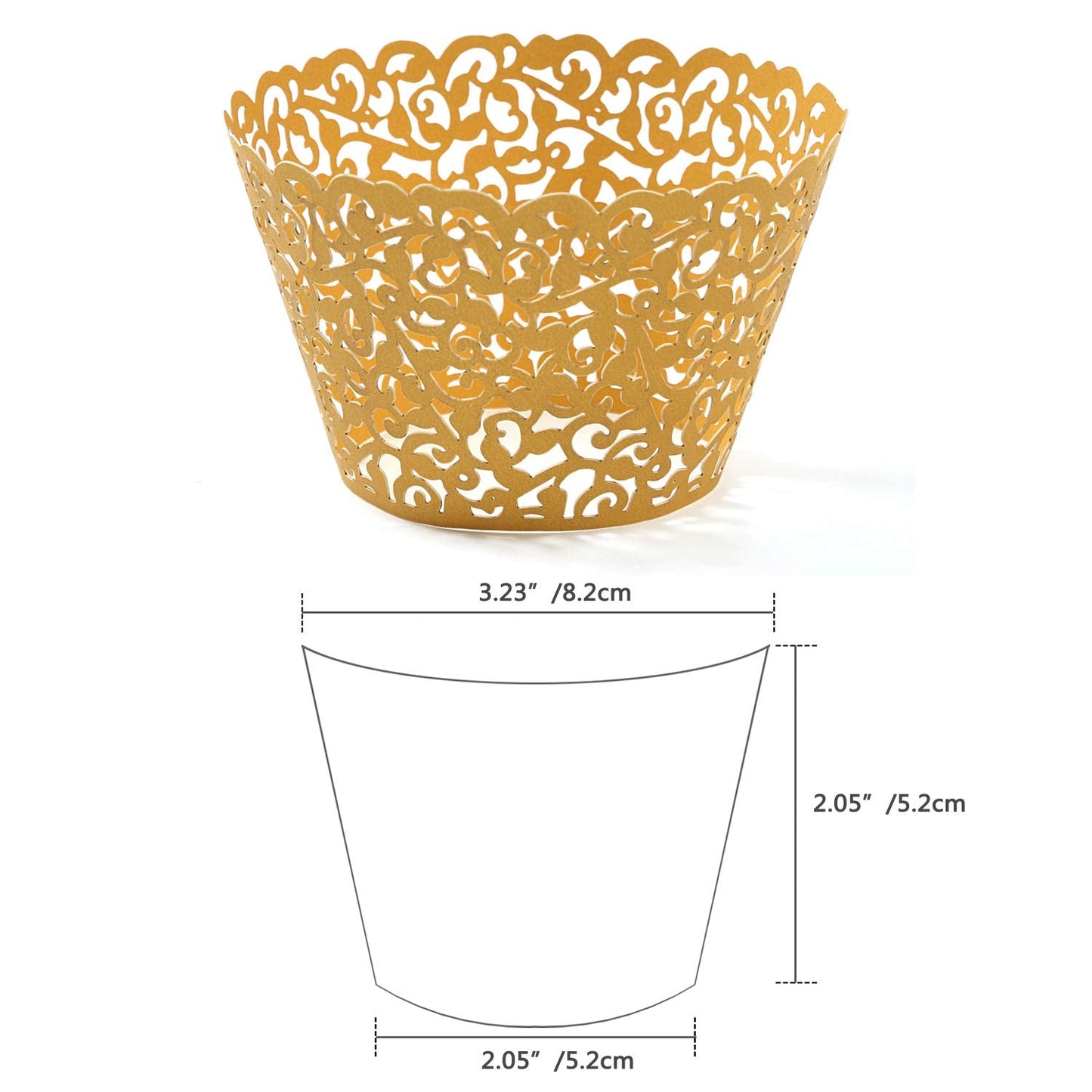 KPOSIYA Pack of 120 Cupcake Wrappers Artistic Bake Cake Paper Cups Vine Designed Laser Cut Cupcake Wraps Baking Cup Muffin Case Trays for Wedding Baby Shower Party Birthday Decoration (120, Gold)