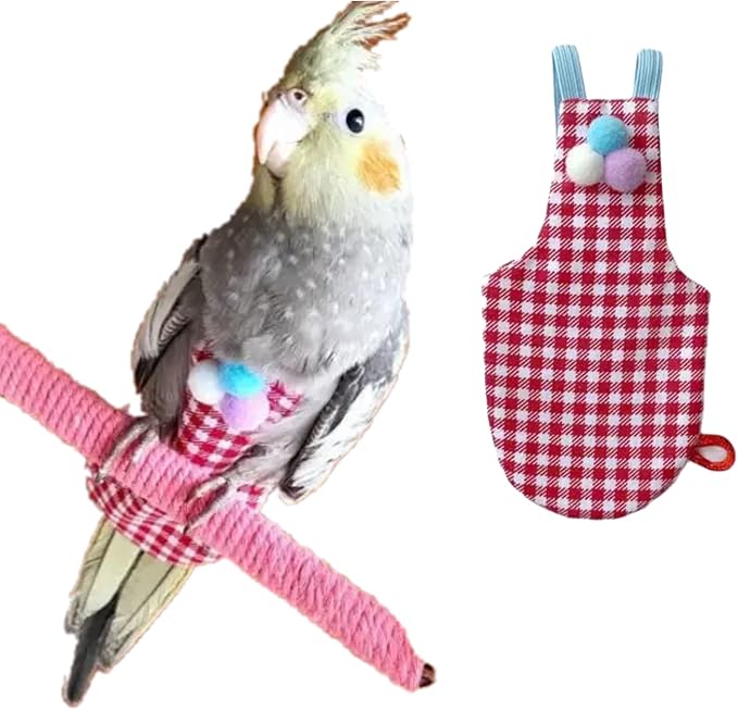 Bird Flight Suits Diapers, Parrot Flight Suits Diapers for Monk Parakeets, Cockatiels Flight Suits, Parrot Clothes, Bird Training Nappy Suit Liners Clothes (Red,Green-cheeked Conure)