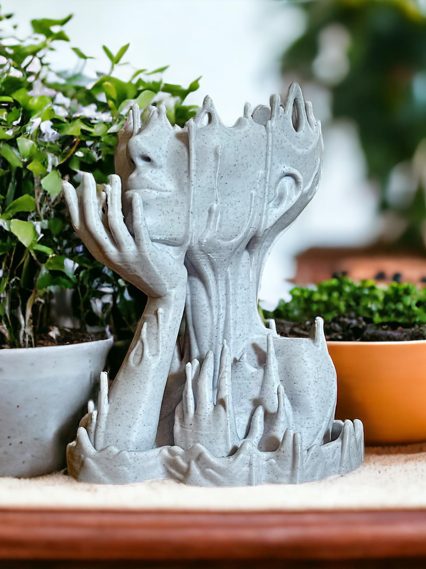 Woman Head Planter face Flower Pot Melted Sculpture Art Girl Succulent Plant Lover/with-Drainage Hole houseplants and drip Tray Included [Marble Stone Color]
