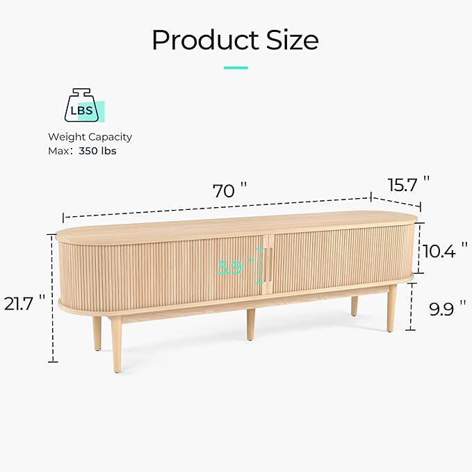 LINSY HOME Fluted TV Stand for 75" TV, Mid-Century Modern 70" Entertainment