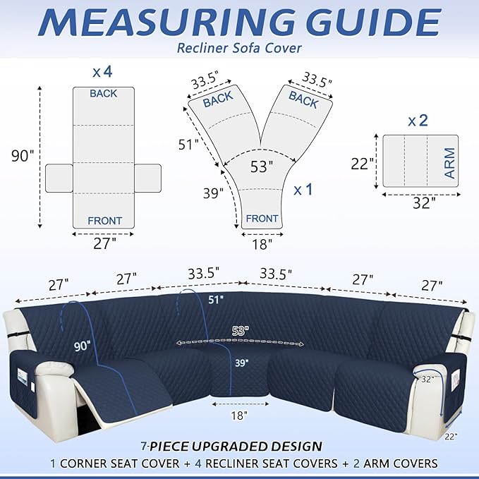 Arfntevss Recliner Sectional Couch Covers 1OO% Waterproof L Shape Sofa Cover