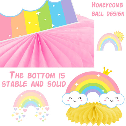 Rainbow Party Honeycomb Centerpieces Rainbow Birthday Party Decorations Cloud Sun Star Rainbow Theme Party Centerpiece Decoration for Rainbow Birthday Party Baby Shower Supplies