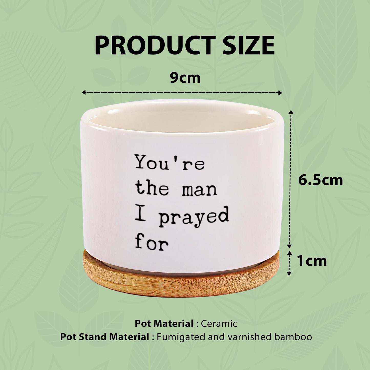 You're The Man I Prayed for Husband Boyfriend Gifts Ceramic Succulent Plant Pot with Bamboo Tray Round Romantic from Wife Girlfriend Anniversary Home Decor Plant Lover 3.5 Inch White (No Plants)