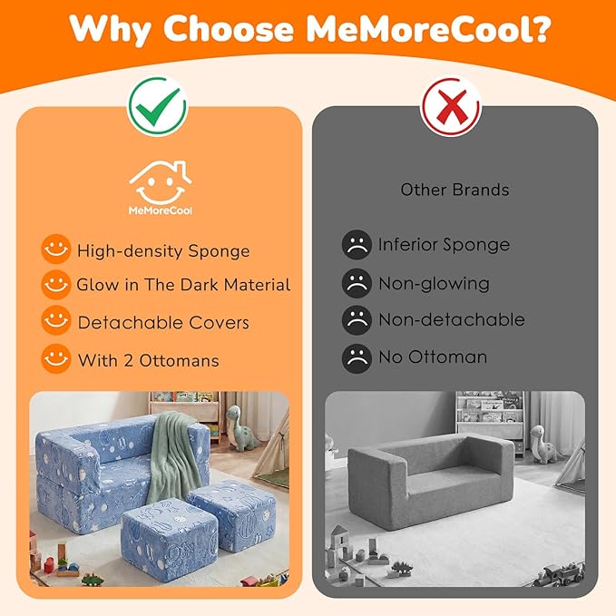 MeMoreCool Modular Kids Sofa, Glow in The Dark Space Kids Play Couch Sofa