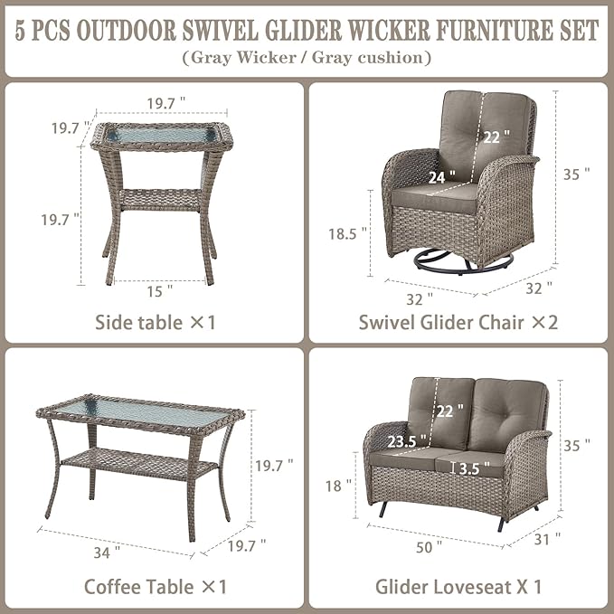 Belord 5 Piece Outdoor Patio Furniture Set