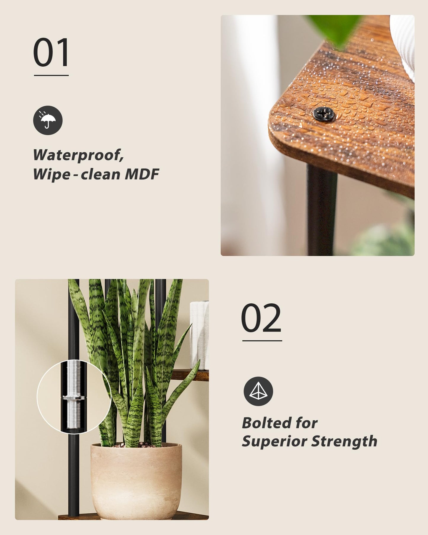 GENTINGBRO Corner Plant Stand Indoor 6 Tiered Tall Plant Stand Plant Shelf for Multiple Plants Coner Shelf Wood Plant Stands Metal Shelving for Living Room Bedroom Balcony Patio Brown Oak