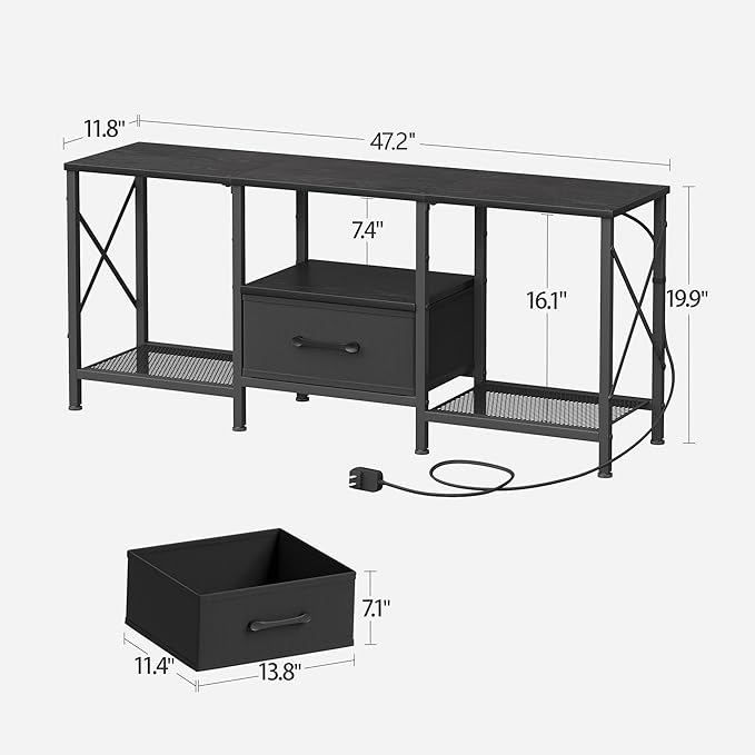 JARHETUN LED TV Stand with Fabric Drawer, Entertainment Center