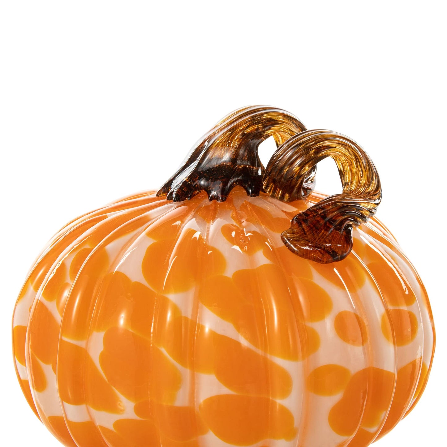 Glitzhome Set of 3 Hand Blown Glitter Glass Pumpkin Table Accent Home Decor for Fall & Harvest Thanksgiving Decorating, Orange Dots