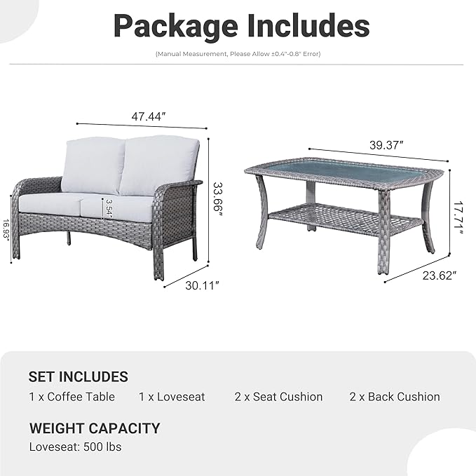 ovios 2-Piece Patio Furniture Set, Outdoor Wicker Sofa