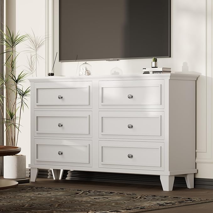 IDEALHOUSE 6 Drawer Dresser, Wooden Storage Chest of Drawers