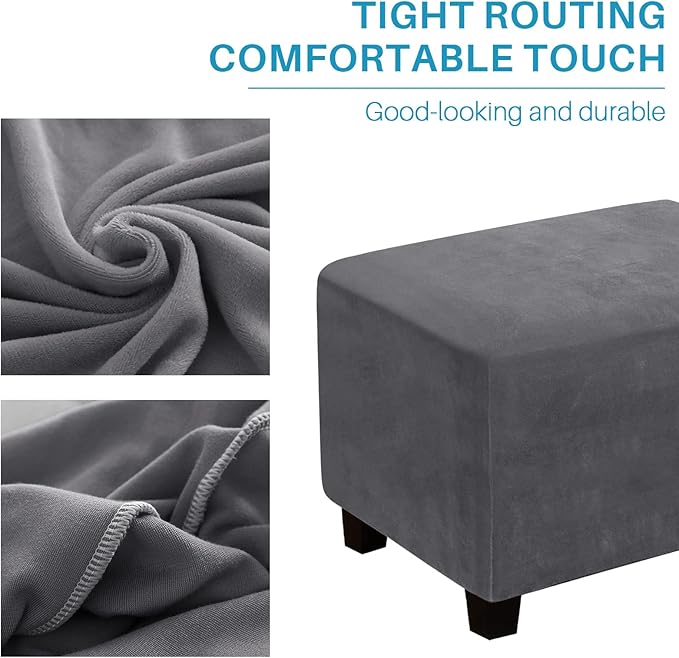 Ottoman Cover, Stretch Rectangle Velvet Ottoman Slipcovers of Foot Stool