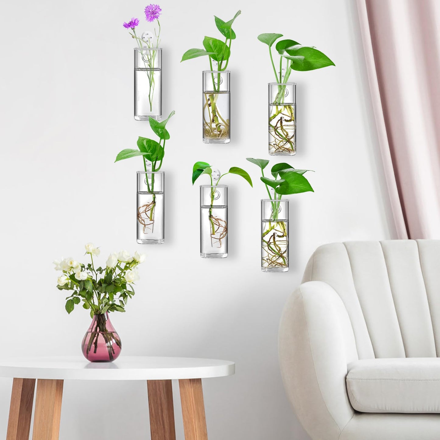 Fasmov 6 Pack Wall Hanging Glass Planters, Terrarium Holders for Air Plants, Succulents, Flowers - Square, Clear Vase Containers for Plant Display and Decoration