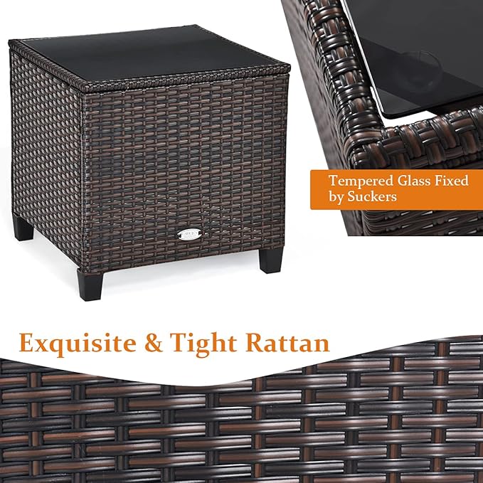 HAPPYGRILL 3 Pieces Patio Conversation Set, Outdoor Furniture Set PE Rattan