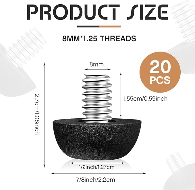 Dunzy 20 Pcs M8 Adjustable Furniture Levelers 20 Pcs, Screw-in Leg Leveling Feet