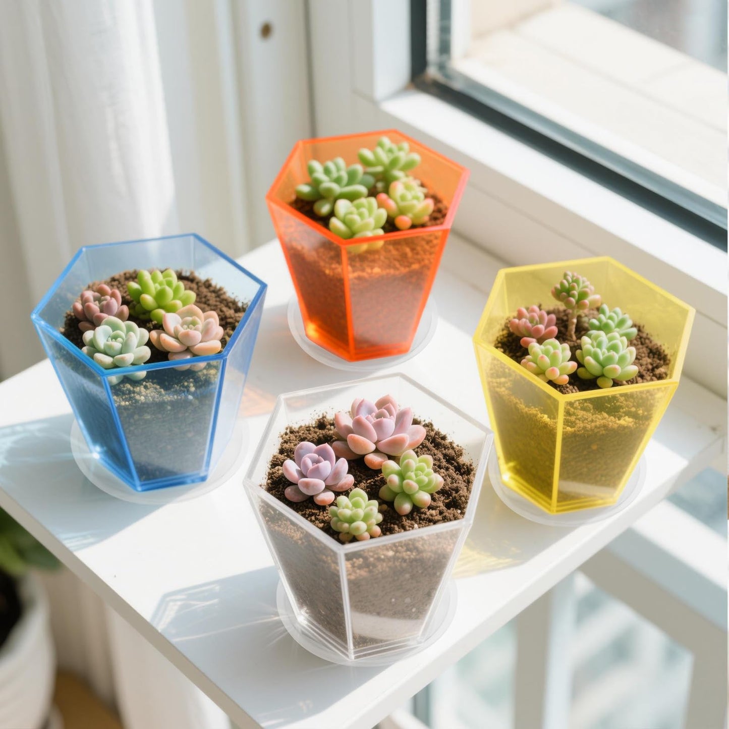 HappyDino Clear Plant Pot with Drainage Acrylic 6 inch Plant Pot Small Indoor Planter Box Outdoor with Saucer for Succulent, Decorative and Sturdy