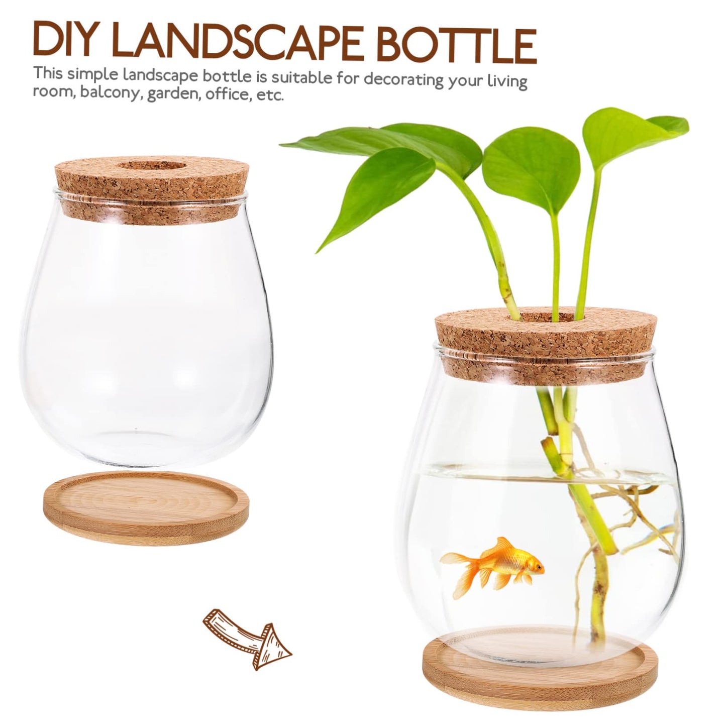 GANAZONO 1set Delicate Glass Terrarium Planter Bamboo Tray Hydroponic Landscape Bottle for Indoor Plants Compact Micro Ecosystem Decor for Home and Office
