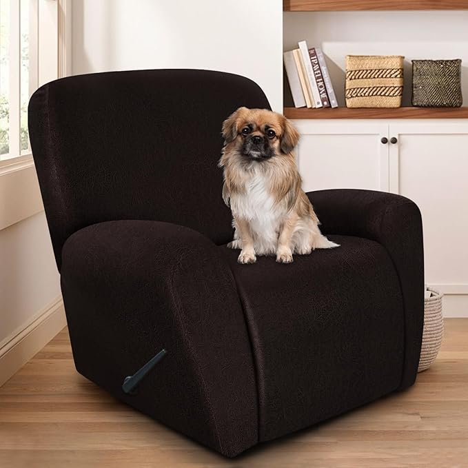 ANARACHON Recliner Chair Covers Leather Look, 4 Pieces Recliner Covers Non Slip