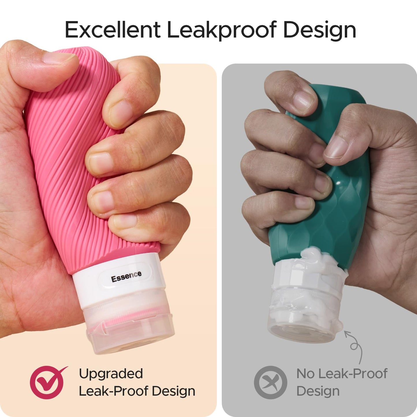 LitBear 23 Pack TSA Approved Travel Bottles for Toiletries, Leak Proof Refillable Travel Size Containers Kit with Silicone Squeezable Bottles Jars for Shampoo Lotion Conditioner, in Clear Bag, Pink