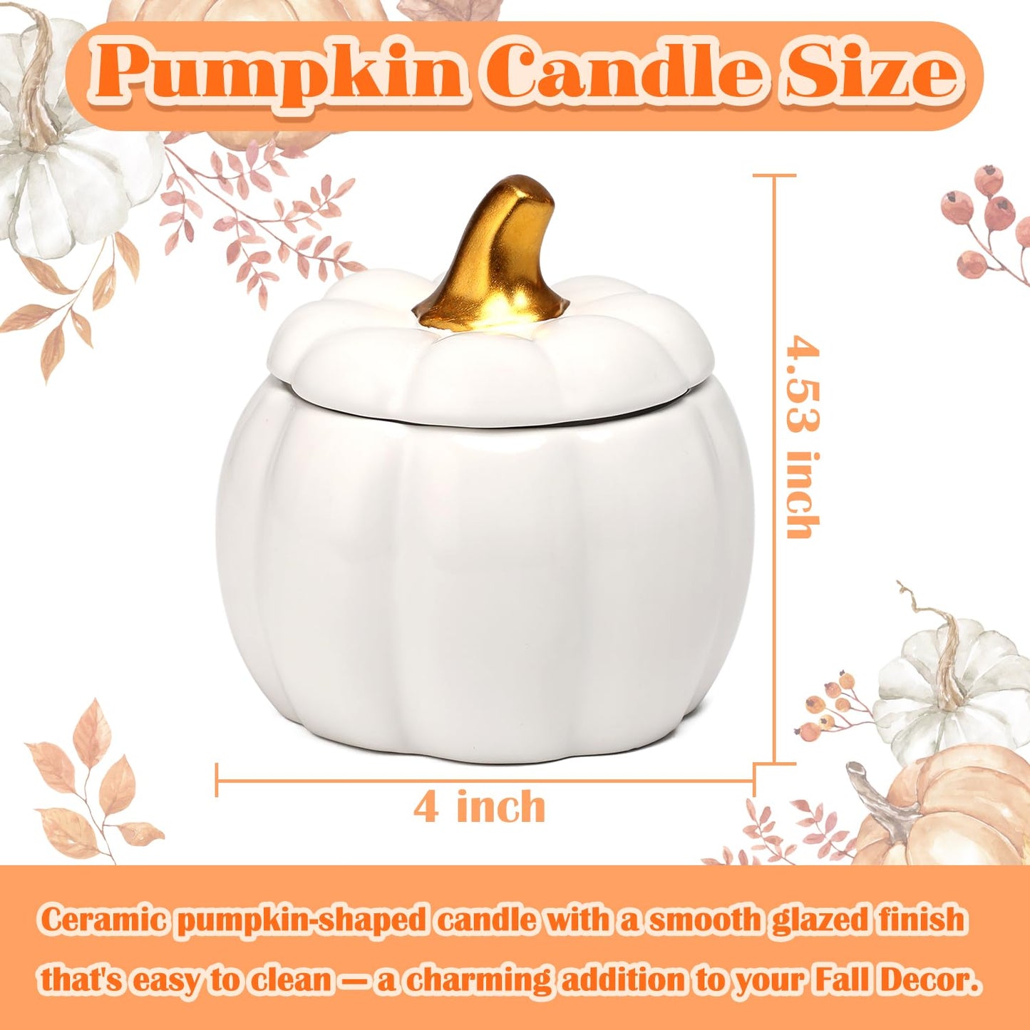 Gifts for Women,White Pumpkin Candle,Pumpkin Shape Candles,Pumpkin Spice Scented Candles,Fall Candles for Women,Fall Decor,White,9oz