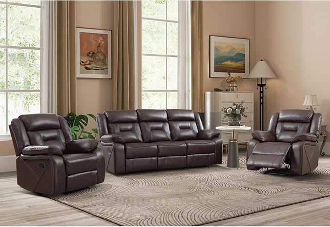 EBELLO Faux Leather Recliner Sofa Furniture Set