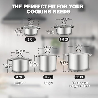 Cook N Home Basics 5.5 Quart Stainless Steel Stock Pot with Lid, Cooking Pot for Pasta, Soup, Sturdy Handle, Stockpot with Even Heating, Oven & Dishwasher Safe, Cookware for Canning, Boiling, Simmer