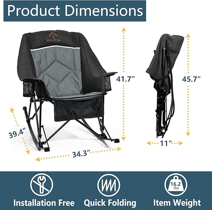 400lbs Rocking Camping Chair, Oversized Heavy Duty XL Folding Rocker