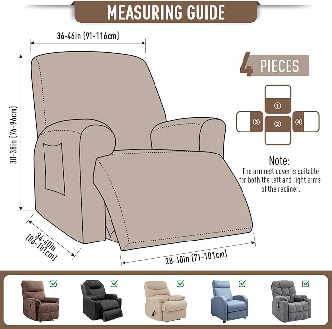 TAOCOCO Oversized Recliner Chair Covers, 1 Seater Streach Recliner Covers Soft