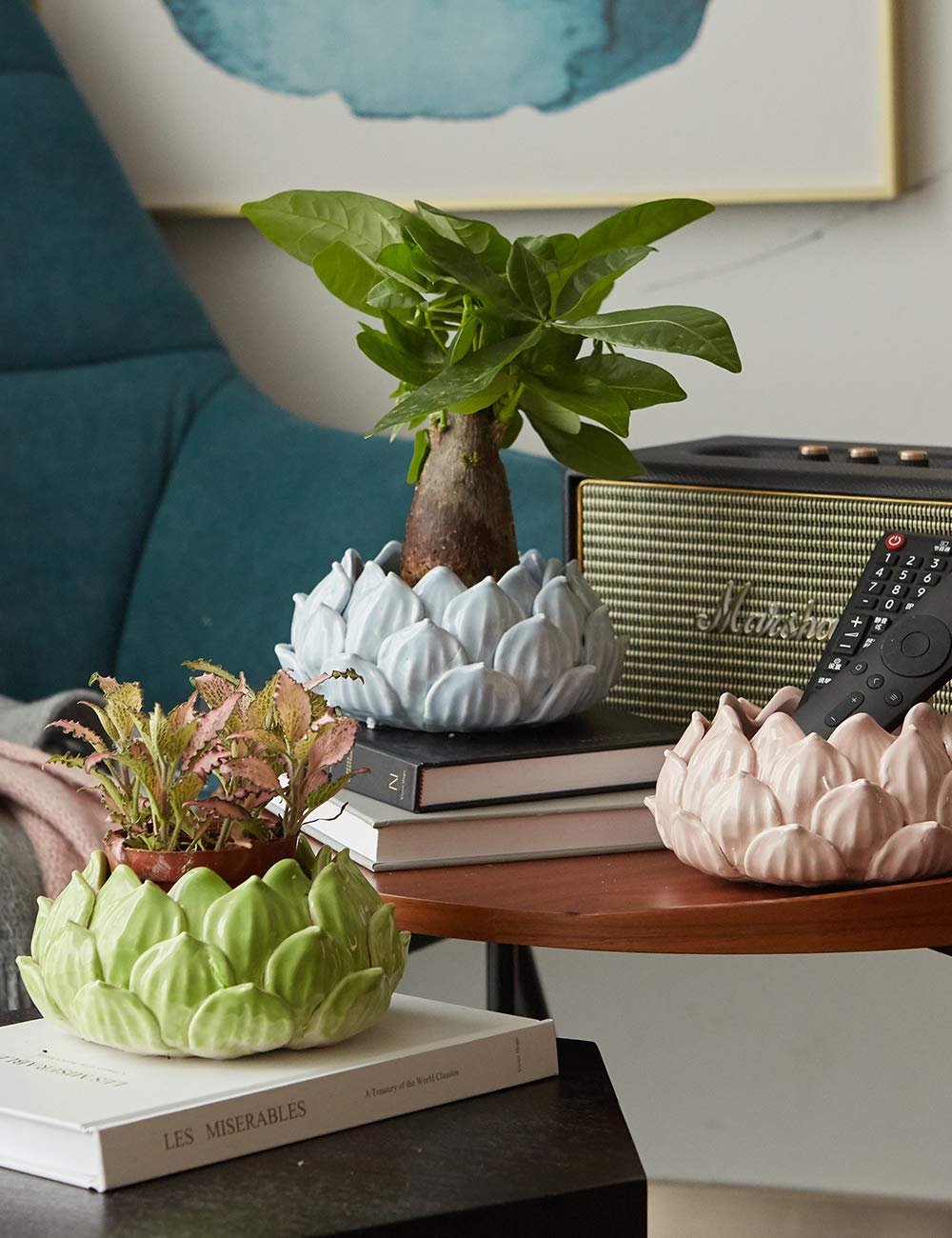 SEINHIJO Indoor Planter Ceramic Succulent Cactus Pot Flower Gift Modern Decor Art for Living Room Office Home Blue 7.1inch