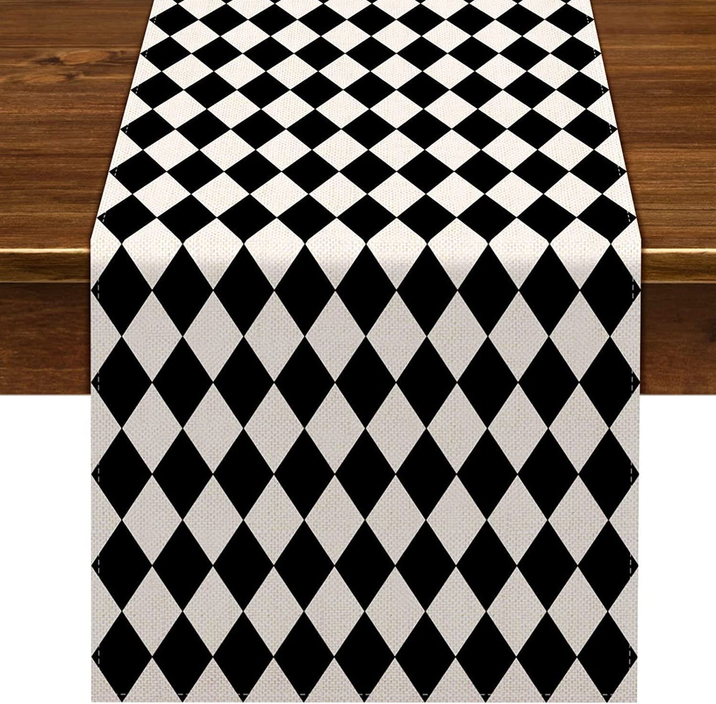 Nepnuser Black and White Harlequin Table Runner 108 Inches Long Diamond Lattice Tea Themed Party Decorations Kitchen Dining Room Home Decorations
