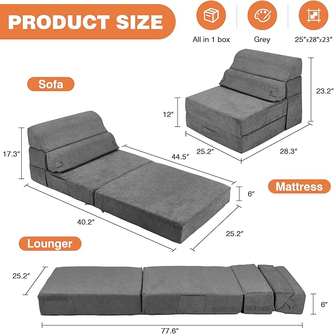 Foldable Sofa Bed for Adults Comfy Folding Sofa Bed, Convertible Sleeper Sofa