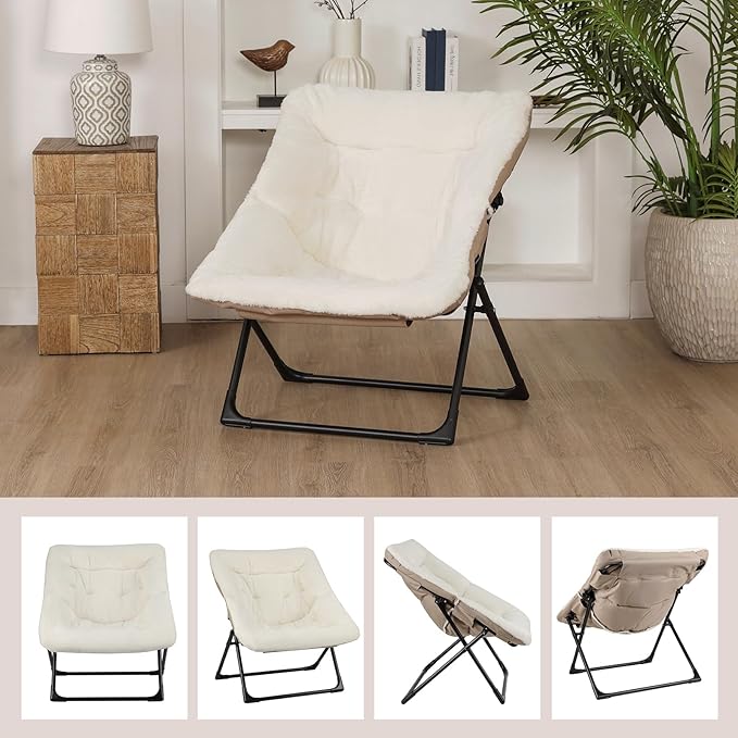 Comfy Saucer Chair for Adults, Soft Faux Fur Bedroom Chair, Accent Dorm Chairs