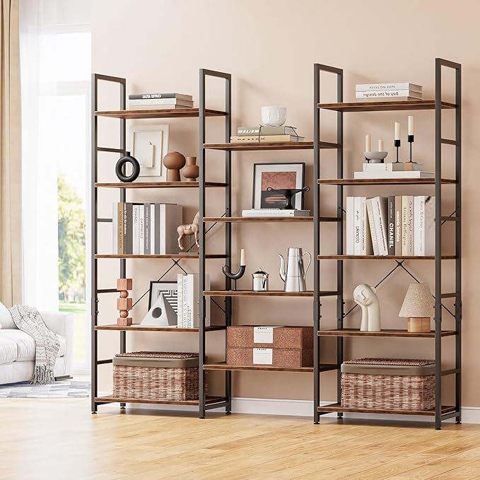 NUMENN Triple 5 Tier Bookshelf, Wide Book Shelf