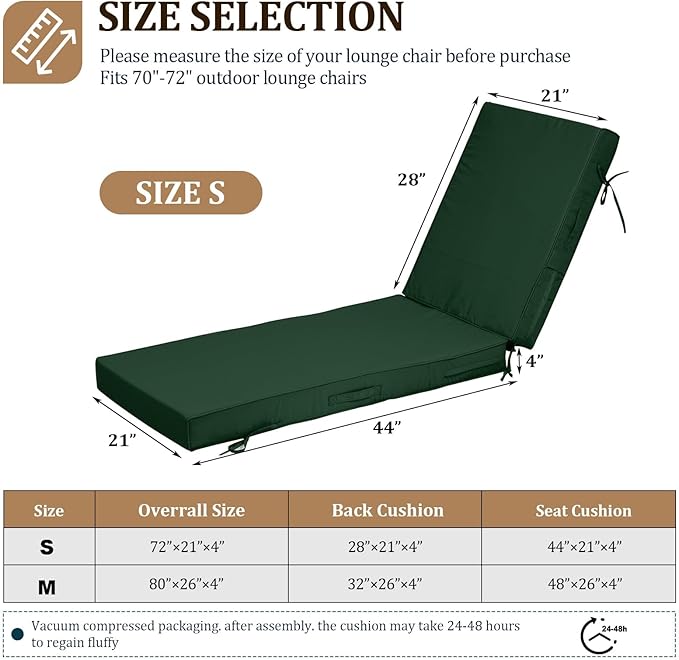72x21x4in Lounge Cushions for Outdoor Furniture, Outdoor Lounge Chair Cushions