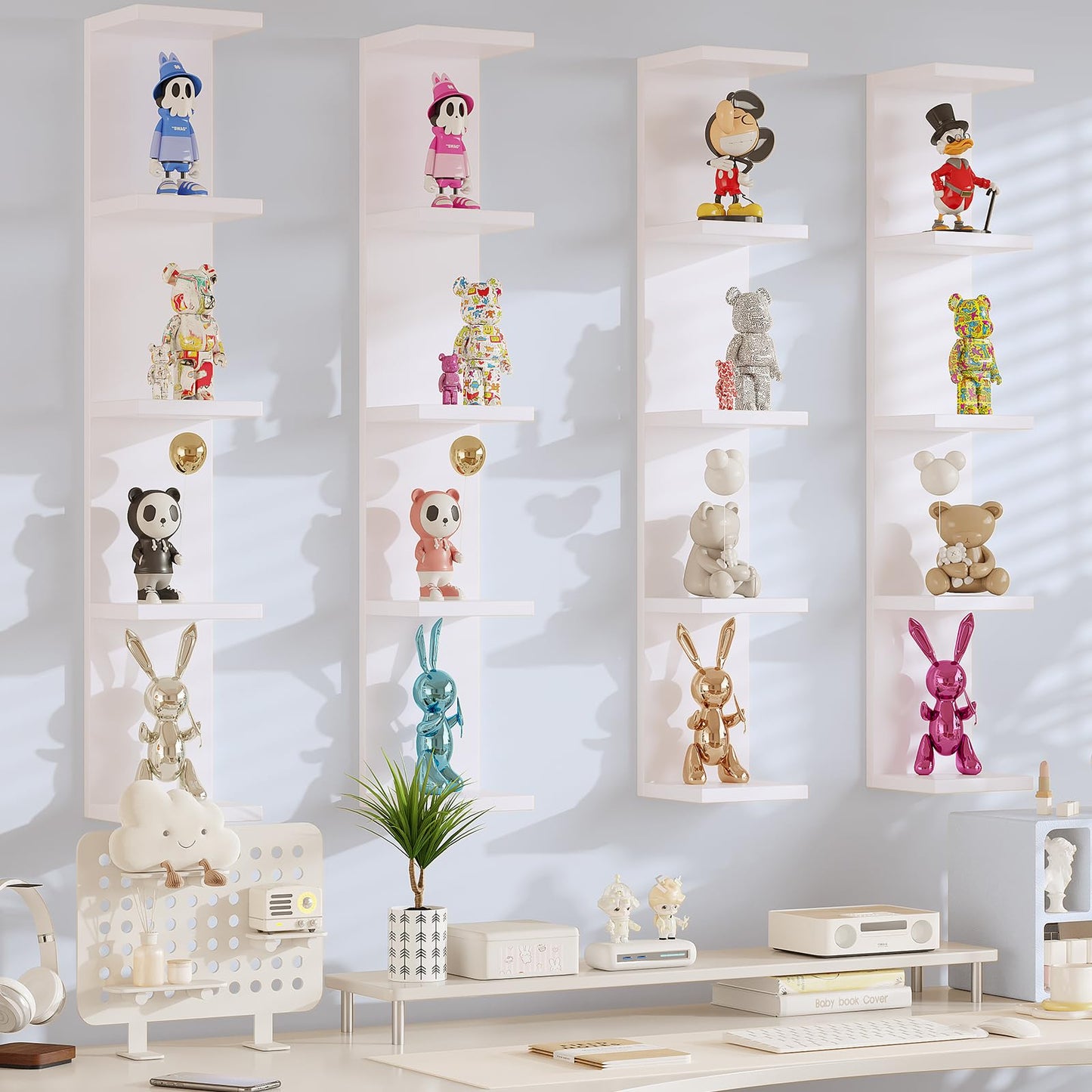 LitaEther 5 Tier White Lack Wall Shelf - Multi-Functional Display Organizer for Anime Figures, Funko Pop, Plants, Makeup & Books (7.1" x 5.5" x 30.7") – Space-Saving Floating Shelf for Home & Office