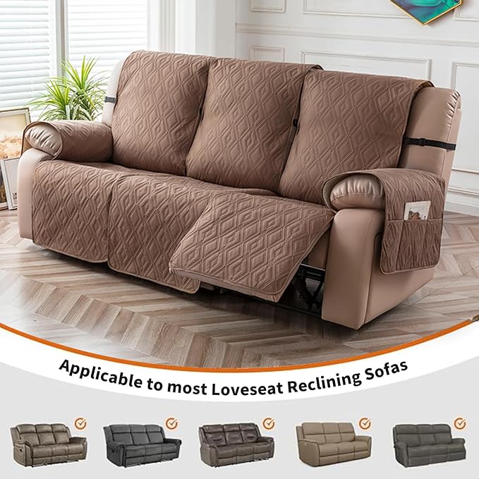Genina Waterproof Couch Cover for Reclining Couch 3 Seater Non-Slip, Washable