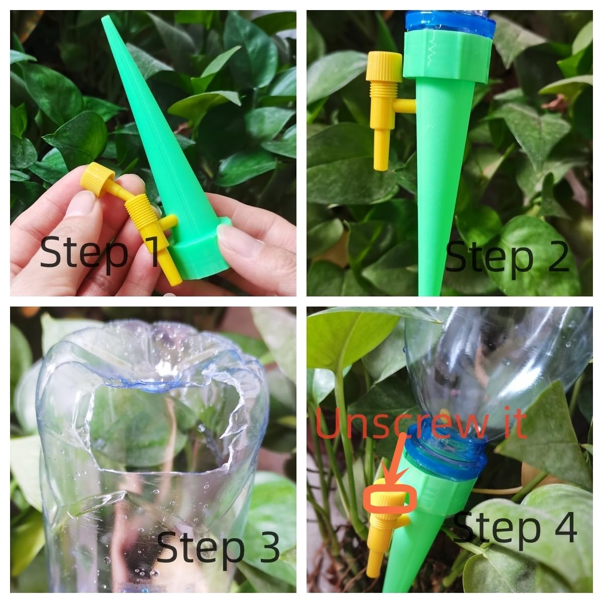 Self Watering Spikes for Indoor & Outdoor Drip Irrigation kit, Self-Watering Spikes for Plants,Adjustable Control Valve Switch,Only Fit Bottles with 1.1inch Diameter and Threaded Mouth (12Pcs)