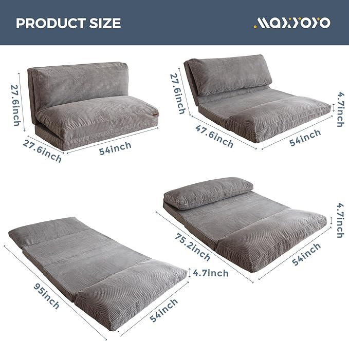 MAXYOYO Folding Sofa Bed, Extra Thick and Long Floor Sofa Convertible Sleeper