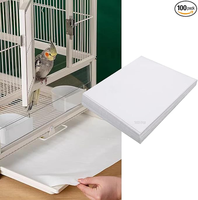 MANON ROSA Bird Cage Liner Papers,100pcs Disposable Non-Woven Parrort Cage Liner, Precut Absorbent Leakproof Bird Carrier Cleaning Birdcage Accessories (Rectangular (22''L×12.6''W))