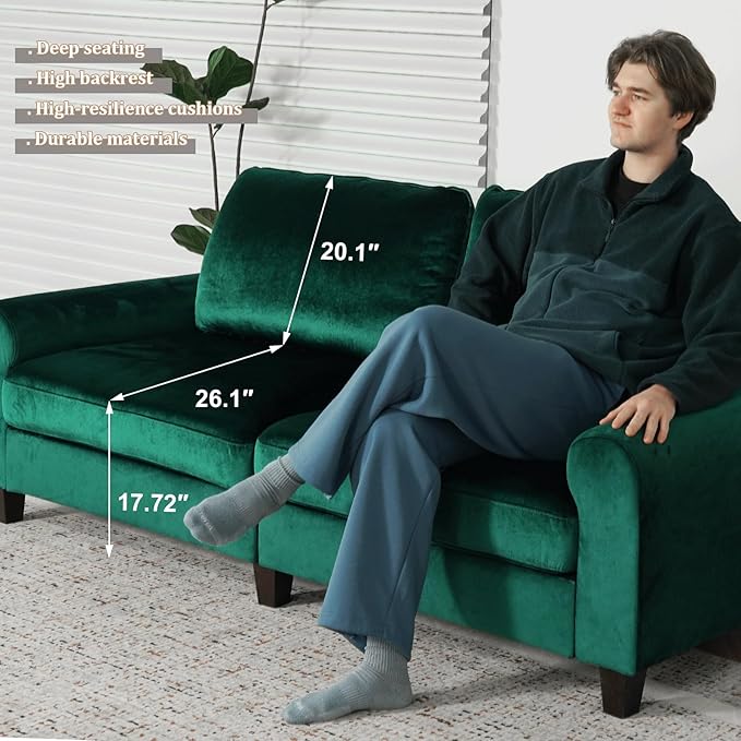 EASE MOOSE 88.5" Large Seat Velvet Loveseat Sofa, Soft Deep Seat Couches