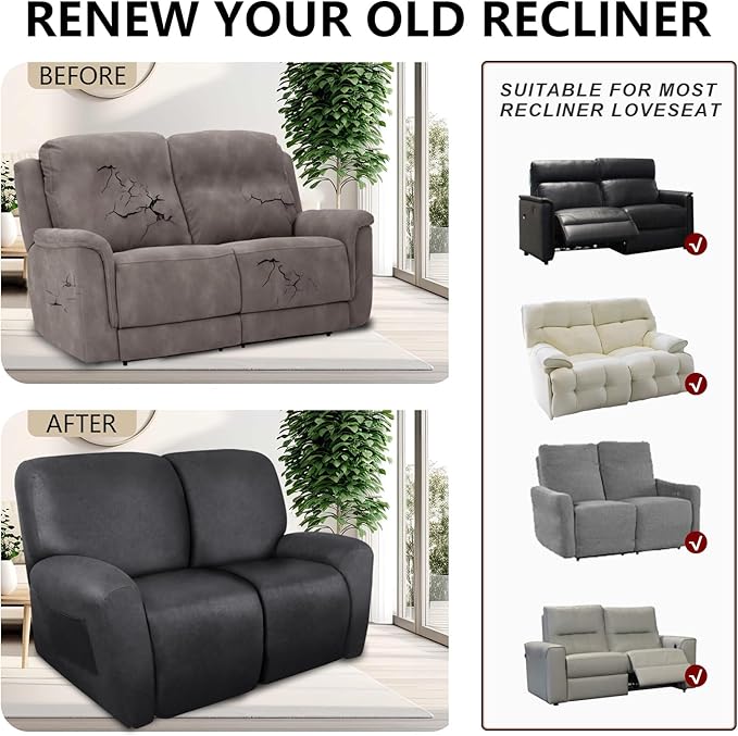 ANARACHON Loveseat Recliner Cover Leather Look Recliner Loveseat Covers