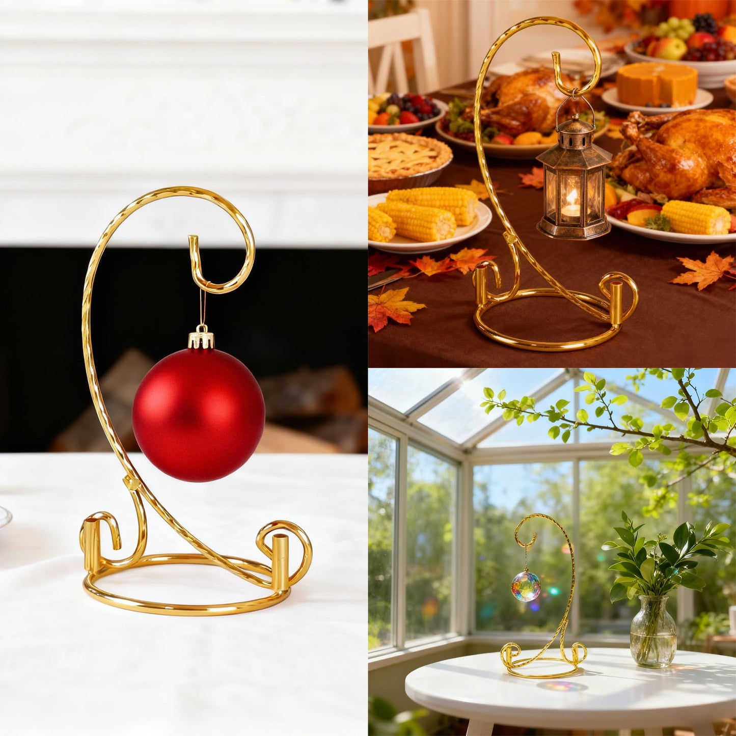 Plmmwd 2 Pcs Ornament Display Stand - Small Twisted Ornament Hanger Stand Holder Hanging Terrarium Holder Plants Witch Ball Wedding Party Ornaments Perfect for Home and Office Decor Gold 7.5" H