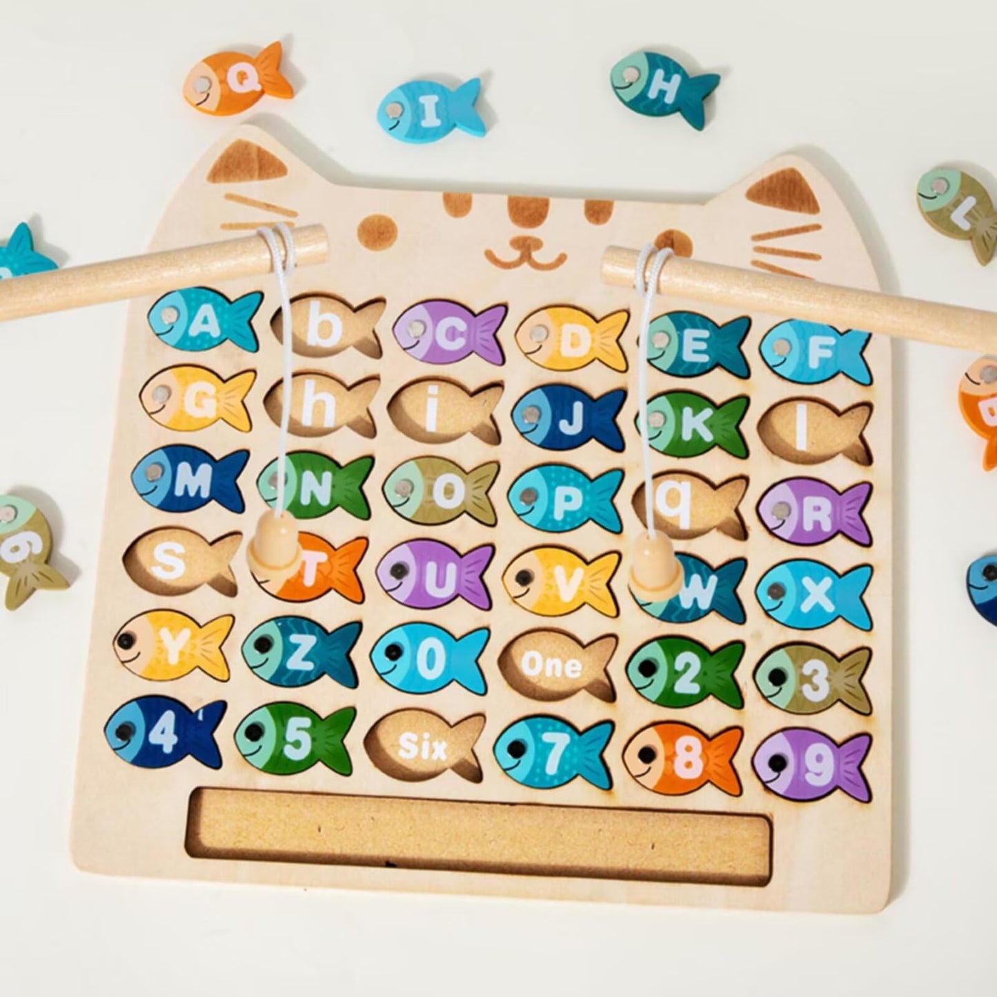 CleCoCenCir Magnetic Alphabet Numbers Fishing Game, Wooden ABC Letter Numbers Uppercase Lowercase Matching Puzzle Fine Motor Montessori Educational Toy for Preschool 3 4 5 Year Old Toddlers