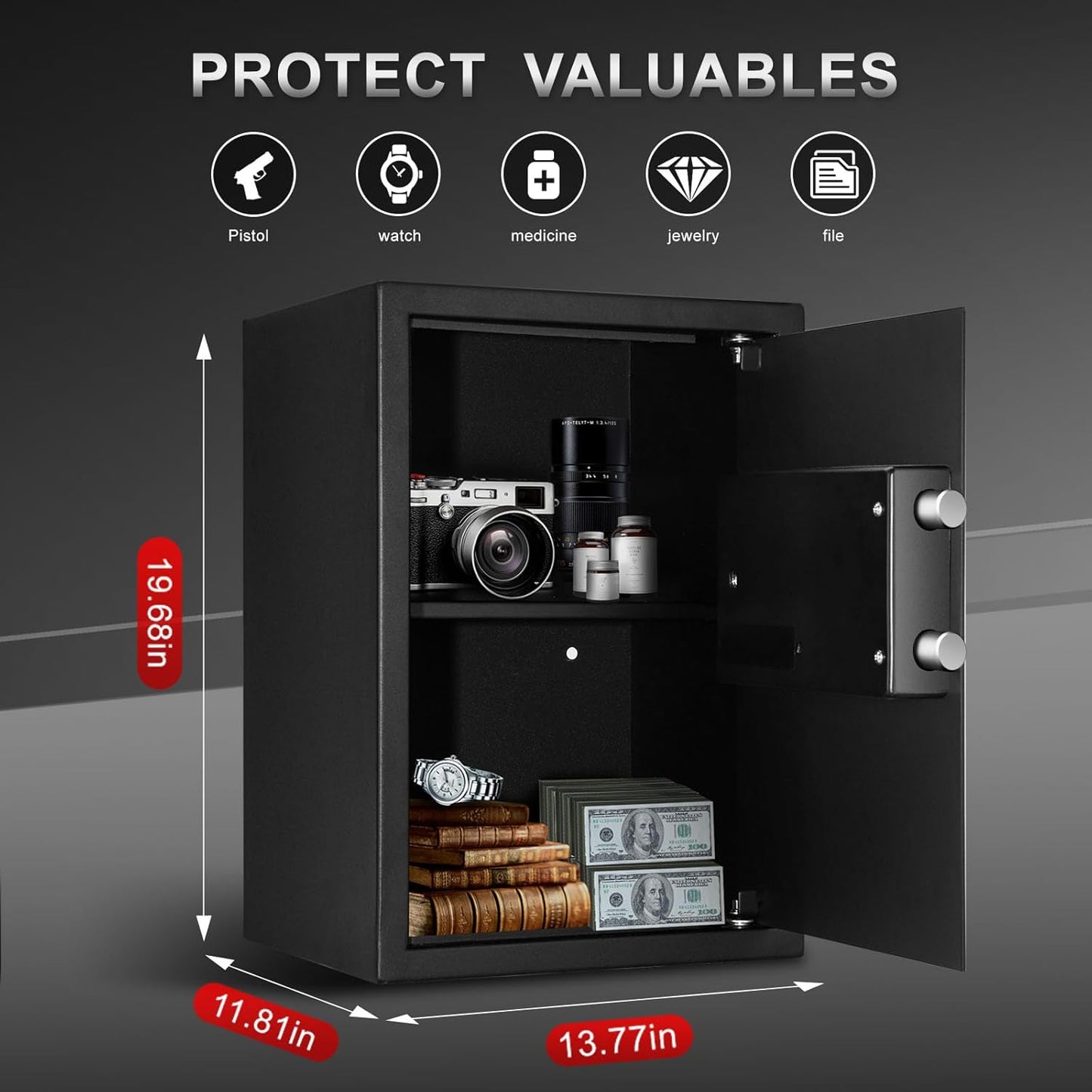 TIGERKING Digital Keypad Safe Box,1.8 Cubic Feet Medium Safe with Removable Shelf, Combination Lock Safes for Home, Office, Cash, Jewelry, Documents