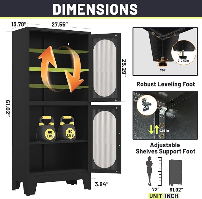 PAOFIN 61" Black Pantry Storage Cabinet, Kitchen Pantry Cabinet